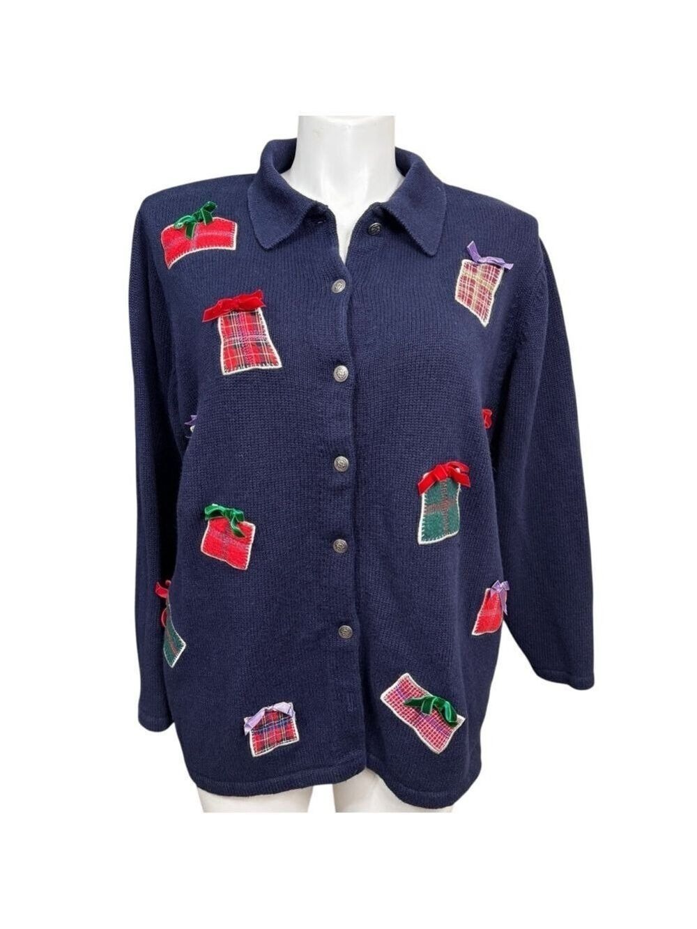 Liz & Me Navy Christmas Gift Appliqué Sweater Women's Size‎ 1X